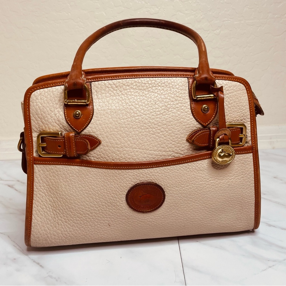 Vintage Dooney & Bourke Buckle Satchel British Tan Cream AWL Pebble Leather